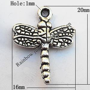 Pendant, Lead-free Zinc Alloy Jewelry Findings, Dragonflies 16x20mm Hole:1mm, Sold by Bag