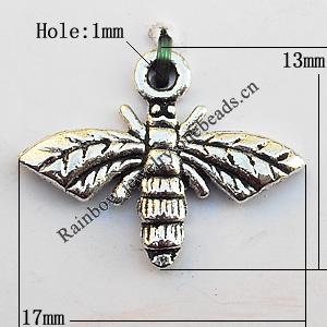 Pendant, Lead-free Zinc Alloy Jewelry Findings, Bird 17x13mm Hole:1mm, Sold by Bag