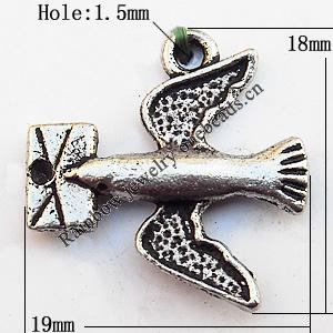 Pendant, Lead-free Zinc Alloy Jewelry Findings, Bird 18x19mm Hole:1.5mm, Sold by Bag