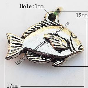 Pendant, Lead-free Zinc Alloy Jewelry Findings, Fish 17x12mm Hole:1mm, Sold by Bag