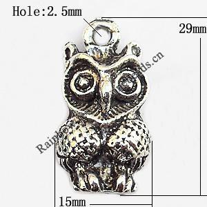 Pendant, Lead-free Zinc Alloy Jewelry Findings, Bird 15x29x11mm Hole:2.5mm, Sold by Bag