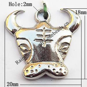 Pendant, Lead-free Zinc Alloy Jewelry Findings, Cow 20x18mm Hole:2mm, Sold by Bag