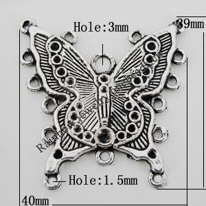Connector Zinc Alloy Jewelry Findings Lead-free, 40x39mm, Hole:3mm,1.5mm Sold by Bag