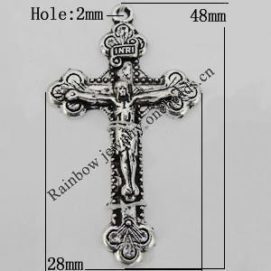 Pendant Zinc Alloy Jewelry Findings Lead-free, Cross 48x28mm Hole:2mm Sold by Bag