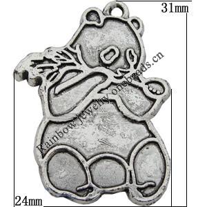 Pendant Zinc Alloy Jewelry Findings Lead-free, Panda 31x24mm Hole:1.5mm Sold by Bag