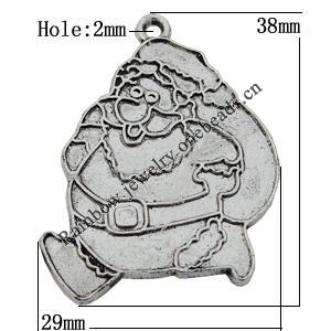 Pendant Zinc Alloy Christmas Charm Jewelry Findings Lead-free, 38x29mm Hole:2mm Sold by Bag