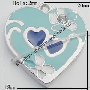 Pendant Zinc Alloy Enamel Jewelry Findings Lead-free, Heart 18x20mm Hole:2mm Sold by Bag