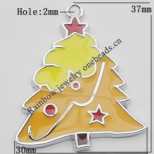  Zinc Alloy Jewelry Findings, Christmas Charm/Pendant,  Christmas tree 37x30mm Hole:2mm Sold by Bag