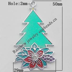 Zinc Alloy Jewelry Findings, Christmas Charm/Pendant, Christmas tree 50x29mm Hole:2mm Sold by Bag