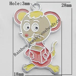 Pendant Zinc Alloy Enamel Jewelry Findings Lead-free, Mouse 28x18mm Hole:3mm Sold by Bag