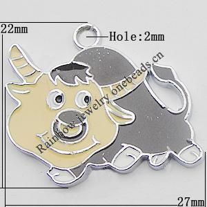 Pendant Zinc Alloy Enamel Jewelry Findings Lead-free, Bull 22x27mm Hole:2mm Sold by Bag