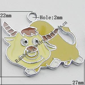 Pendant Zinc Alloy Enamel Jewelry Findings Lead-free, Bull 22x27mm Hole:2mm Sold by Bag