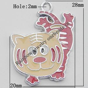 Pendant Zinc Alloy Enamel Jewelry Findings Lead-free, Tiger 28x20mm Hole:2mm Sold by Bag