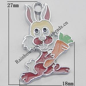 Pendant Zinc Alloy Enamel Jewelry Findings Lead-free,Rabbit 27x18mm Hole:2mm Sold by Bag