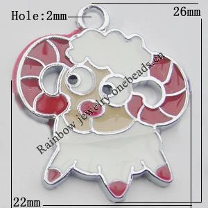 Pendant Zinc Alloy Enamel Jewelry Findings Lead-free, Sheep 26x22mm Hole:2mm Sold by Bag