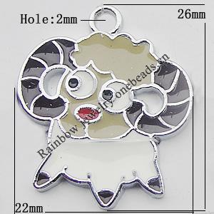 Pendant Zinc Alloy Enamel Jewelry Findings Lead-free, Sheep 26x22mm Hole:2mm Sold by Bag