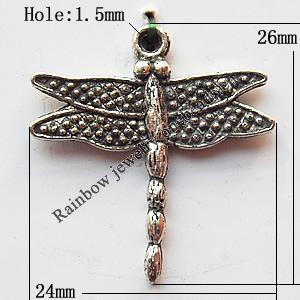 Pendant, Lead-free Zinc Alloy Jewelry Findings, Dragonflies 24x26mm Hole:1.5mm, Sold by Bag