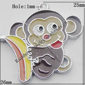 Pendant Zinc Alloy Enamel Jewelry Findings Lead-free, Monkey 25x26mm Hole:1mm Sold by Bag