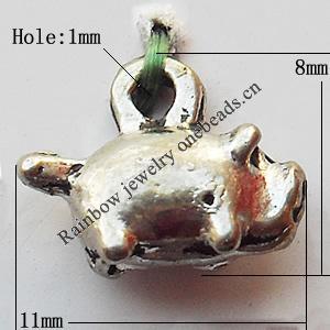 Pendant, Lead-free Zinc Alloy Jewelry Findings, Animal 11x8mm Hole:1mm, Sold by Bag