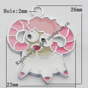 Pendant Zinc Alloy Enamel Jewelry Findings Lead-free, Sheep 26x22mm Hole:2mm Sold by Bag