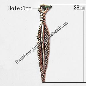 Pendant, Lead-free Zinc Alloy Jewelry Findings, Leaf 28x5mm Hole:1mm, Sold by Bag