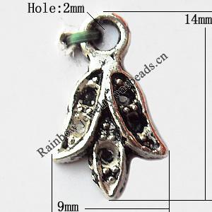 Pendant, Lead-free Zinc Alloy Jewelry Findings, Leaf 9x14mm Hole:2mm, Sold by Bag