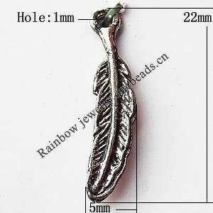 Pendant, Lead-free Zinc Alloy Jewelry Findings, Leaf 22x5mm Hole:1mm, Sold by Bag