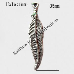 Pendant, Lead-free Zinc Alloy Jewelry Findings, Leaf 35x8mm Hole:1mm, Sold by Bag