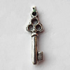 Pendant, Lead-free Zinc Alloy Jewelry Findings, Key 8x21mm Hole:1mm, Sold by Bag