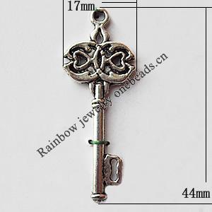Pendant, Lead-free Zinc Alloy Jewelry Findings, Key 17x44mm Hole:2mm, Sold by Bag