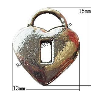 Pendant, Lead-free Zinc Alloy Jewelry Findings, Lock 13x15mm Hole:3mm, Sold by Bag