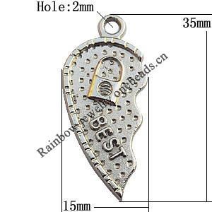 Pendant, Lead-free Zinc Alloy Jewelry Findings, 35x15mm Hole:2mm, Sold by Bag