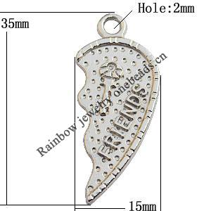 Pendant, Lead-free Zinc Alloy Jewelry Findings, 35x15mm Hole:2mm, Sold by Bag