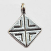 Pendant, Lead-free Zinc Alloy Jewelry Findings, Diamond 18x13mm Hole:2mm, Sold by Bag