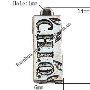 Pendant, Lead-free Zinc Alloy Jewelry Findings, Rectangle 14x6mm Hole:1mm, Sold by Bag
