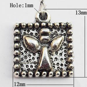 Pendant, Lead-free Zinc Alloy Jewelry Findings, Square 13x12mm Hole:1mm, Sold by Bag
