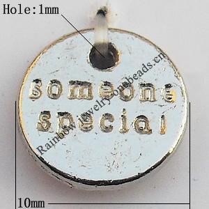 Pendant, Lead-free Zinc Alloy Jewelry Findings, Flat Round 10mm Hole:1mm, Sold by Bag