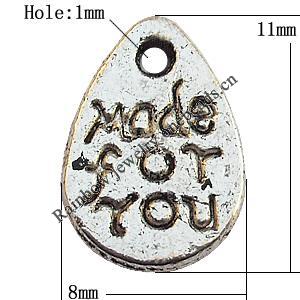 Pendant, Lead-free Zinc Alloy Jewelry Findings, Flat Teardrop 11x8mm Hole:1mm, Sold by Bag