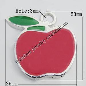 Pendant Zinc Alloy Enamel Jewelry Findings Lead-free, Apple 23x25mm Hole:3mm Sold by Bag