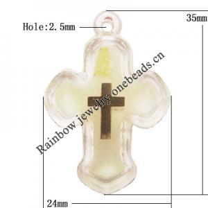 Resin Pendent, Cross 35x24mm Hole:2.5mm, Sold by Bag