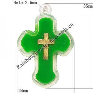 Resin Pendent, Cross 35x24mm Hole:2.5mm, Sold by Bag