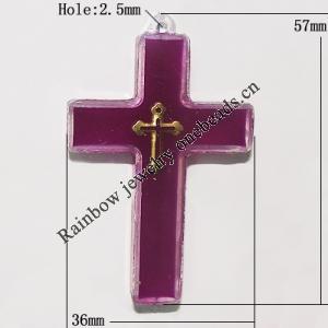 Resin Pendent, Cross 57x36mm Hole:2.5mm, Sold by Bag