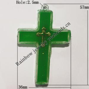 Resin Pendent, Cross 57x36mm Hole:2.5mm, Sold by Bag