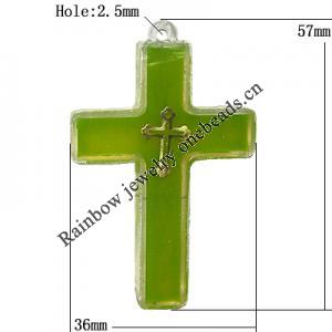 Resin Pendent, Cross 57x36mm Hole:2.5mm, Sold by Bag