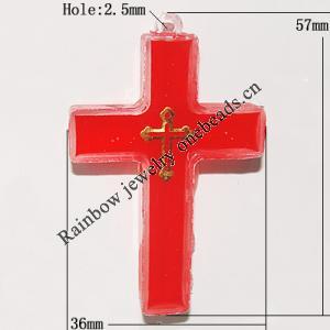 Resin Pendent, Cross 57x36mm Hole:2.5mm, Sold by Bag