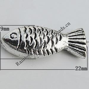 Bead Zinc Alloy Jewelry Findings Lead-free, Fish 22x9mm, Hole:1.5mm Sold by Bag