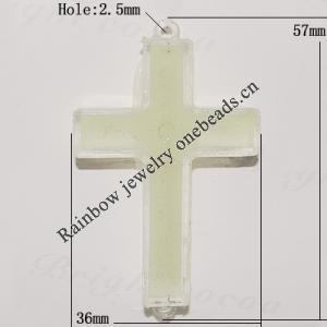 Resin Pendent, Cross 57x36mm Hole:2.5mm, Sold by Bag