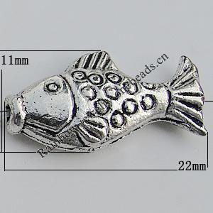 Bead Zinc Alloy Jewelry Findings Lead-free, Fish 22x11mm, Hole:1.5mm Sold by Bag