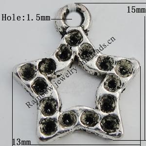 Pendant Zinc Alloy Jewelry Findings Lead-free, Star 15x13mm Hole:1.5mm Sold by Bag