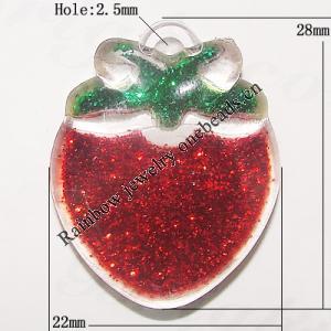 Resin Pendent, Fruit 28x22mm Hole:2.5mm, Sold by Bag